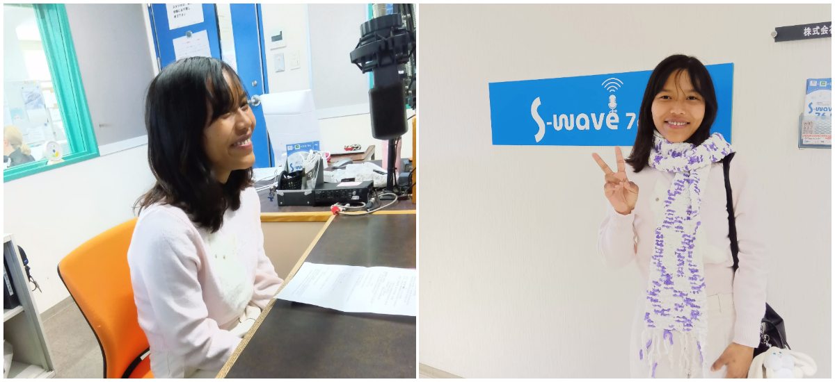 学生がFMラジオに出演しました。